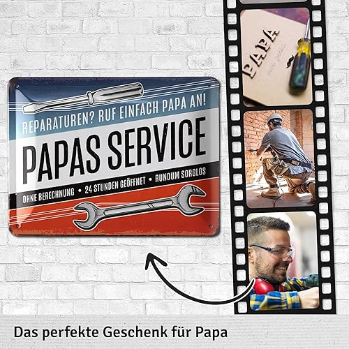 LANOLU Plaque en tôle rétro avec inscription en allemand « PAPAS SERVICE » - Plaque d'atelier ou de fête des pères - Décoration rétro amusante avec inscription en allemand - 15 x 20 cm - Nail Gallerys