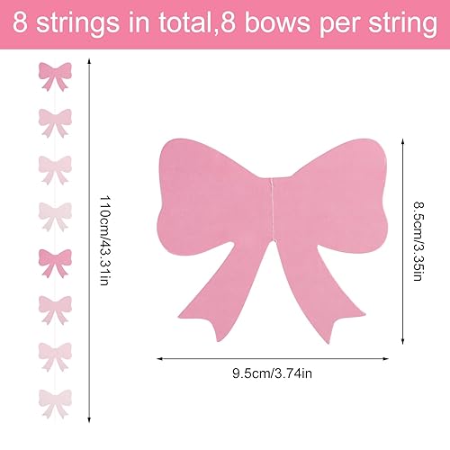 8pcs Décoration de Fête à Suspendre avec Nœud, Bannières à Suspendre en Papier Rose Guirlandes Décoratives avec Nœud Rose pour Filles Décorations de Fête Pré-Assemblées avec Nœud Rose - Nail Gallerys