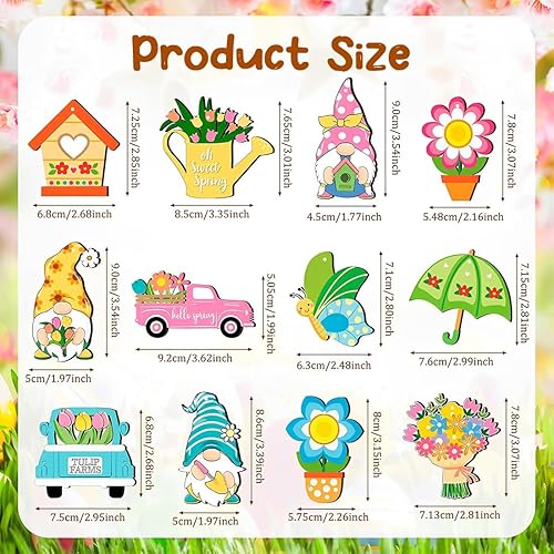 12 PCS Decoration Printemps Pendentif Bois GNOME Ornements Suspendus en Bois Camion Artisanat pour Fêtes Thème du Printemps ou de l'été, Décorations pour Fêtes Pâques - Nail Gallerys