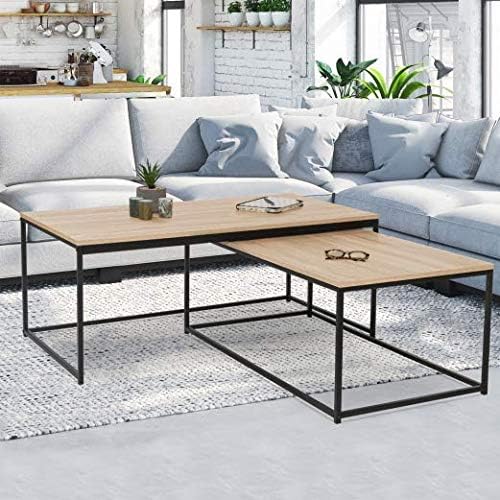 IDMarket - Lot de 2 Tables Basses gigognes Detroit 100/113 Design Industriel - Nail Gallerys