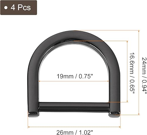 QUARKZMAN Anneaux en D à Visser, 4 Pièces, 0,75 Pouce, Boucles en Alliage de Zinc en Forme de Fer à Cheval en U pour la Création de Sacs à Main en Cuir DIY, Porte-Clés, Noir - Nail Gallerys