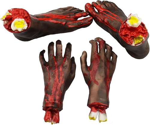 XONOR Halloween Séparé Mains Ensemble de Pied Effrayant Sanglant Parties du Corps Brisées Halloween Accessoires Décorations, 4 Pièces (Pieds & Mains) (Couleur de Peau) - Nail Gallerys