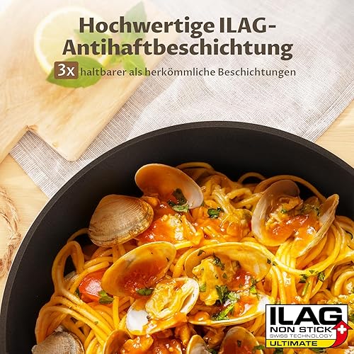 BLAZANT Sauteuse 28 cm avec couvercle 5 l, revêtement anti-adhésif, convient à tous les types de feux, passe au four, bord haut - Nail Gallerys