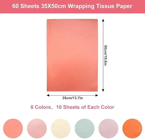 Lot de 60 Feuilles Papier Soie Coloré Emballage, 35 X 50 cm, 6 Couleurs Feuilles de Soie pour Décoration de Mariage, Fleurs en Papier, Pompon, Artisanat Bricolage, Sacs Cadeaux, Noël - Nail Gallerys