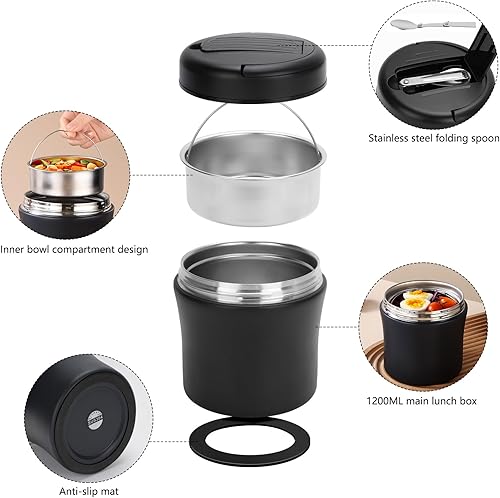 profiwoab Récipient isotherme pour aliments - Grand format - 1,2 l - En acier inoxydable (avec cuillère) - Nail Gallerys