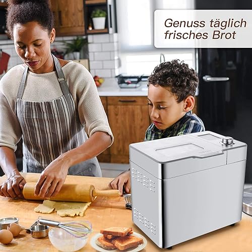 Machine à pain avancée en acier inoxydable avec minuterie, 25 programmes de cuisson, compartiment automatique pour ingrédients, fenêtre de visualisation, argenté - Nail Gallerys