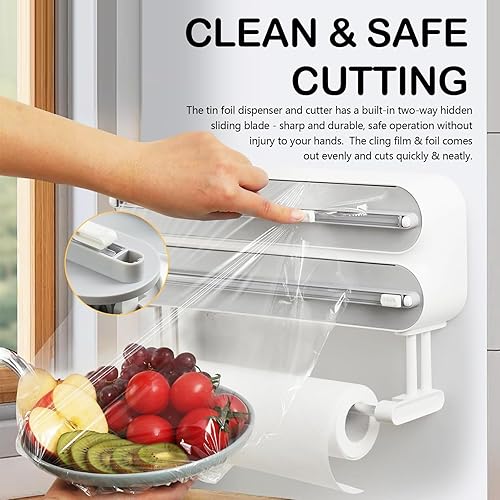 Porte-Rouleau De Cuisine, 3 en 1 Distributeur De Film Alimentaire Porte-Rouleau De Cuisine Magnétique Porte-Rouleau Mural Film Alimentaire De Cuisine Coupe-Capsule Distributeur De Papier D'aluminium - Nail Gallerys
