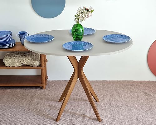 RAGABA Petite table à manger ovale 100 x 75 cm, cadre en X, table à manger pour 4 personnes, bois massif, moderne, peu encombrante - Beige - Nail Gallerys