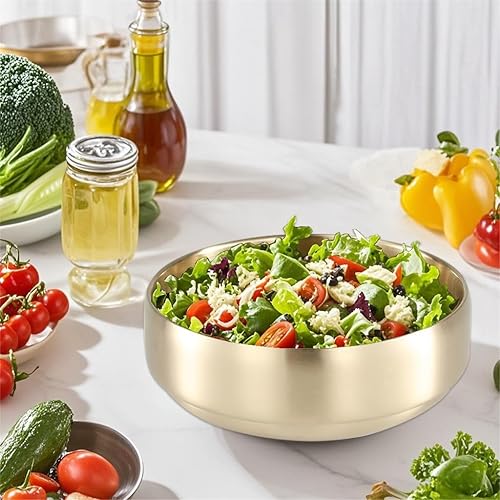 SANQIAHOME 47oz/8.3' Saladier en acier inoxydable de qualité 2pcs/set - Double paroi anti-brûlure, lavable au lave-vaisselle, grand bol de service pour la famille Bol à soupe doré de grande capacité - Nail Gallerys