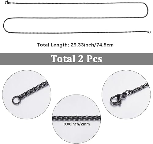 SUNNYCLUE 2 paquet de 30 pouces/0.75 m 2mm en Acier Inoxydable Chaîne Carrée Collier Argent Long Métal Rolo Rond Câble Cubain Mince Chaîne à Maillons pour la Fabrication de Bijoux Artisanat Colliers F - Nail Gallerys