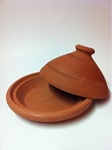 Tajine original en le Maroc, avec livre de cuisine Cuisine africaine du Nord, ton pot pour cuisiner, Touareg, handgetöpfert en Marrakech, sans polluants, terracotta, Ø 26cm, für 1-3 Personen - Nail Gallerys