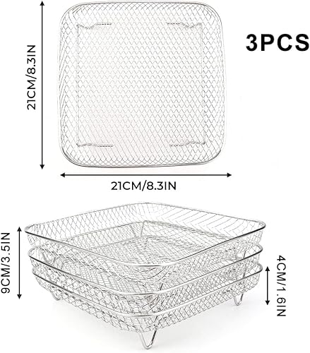3 Pièces Grilles pour Friteuse, Panier en Acier Inoxydable pour Friteuse Grilles de Déshydratation Empilables à 3 Niveaux pour Friteuse Cuisson au Four et Rôtissage (Carré) - Nail Gallerys