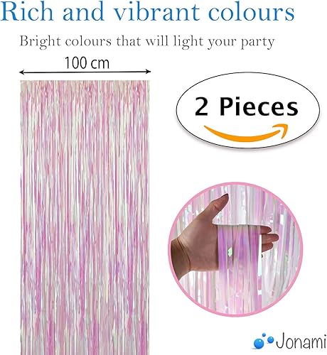 2 Rideau Métallique Tinsel Rose Holographique, Rideaux à Franges en Aluminium, Toile de Fond pour Photos de Fête Pink, Decoration Anniversaire - Nail Gallerys