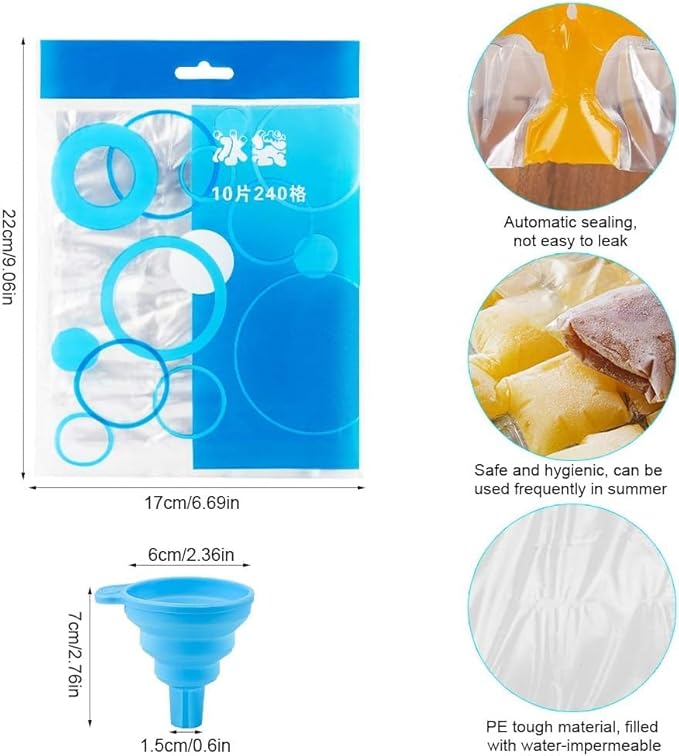 Sacs à Glaçons, Sac à Glace en Plastique de Qualité Alimentaire Jetable Moule à Glaçons avec un Mini Entonnoir 100pcs - Nail Gallerys