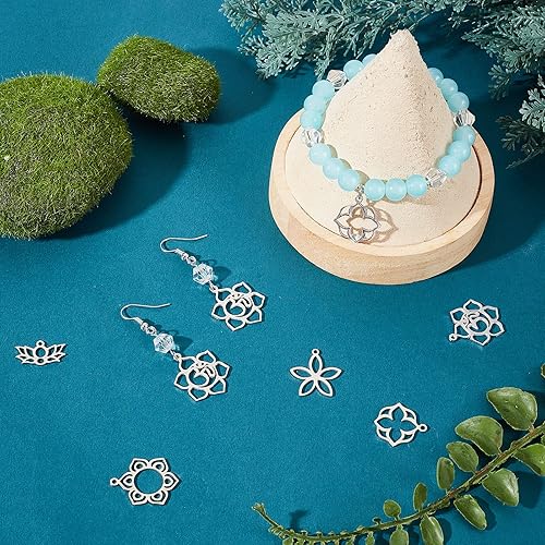 UNICRAFTALE 20pcs 5 Styles Fleur Creux Charme Dos Ouvert Lunette Pendentifs en Acier Inoxydable Découpé au Laser Cadre Charmes Dangle Charmes pour Résine Pressée Fleur Fabrication de Bijoux 11-25mm - Nail Gallerys