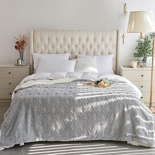 Couverture douillette avec texture merveilleusement douce, extra chaude pour l'hiver, idéale comme couverture de canapé et jeté de lit, bon cadeau pour les femmes (gris géométrie, 150 x 200 cm) - Nail Gallerys
