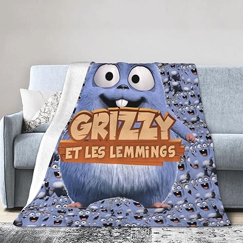 Couverture pour Grizzy et Les Lemmings Couverture Polaire Douce et légère en Flanelle avec Motif imprimé Dessin animé pour canapé-lit Voyage Toutes Saisons Couverture décorative pour bébé Enfants GA - Nail Gallerys