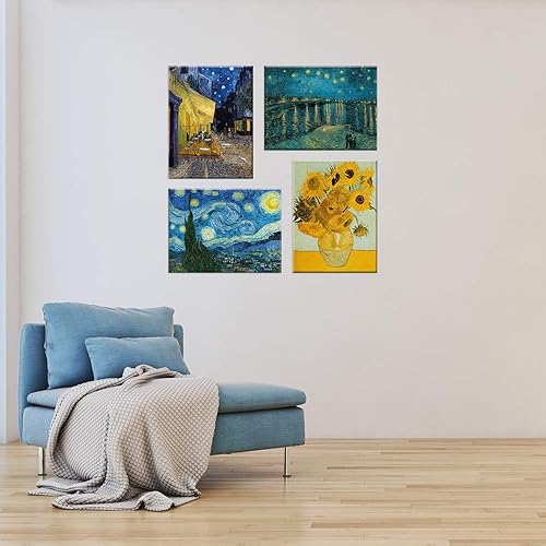 LuxHomeDecor Tableau van Gogh Vincent 4 pièces 40 x 30 cm Impression sur toile avec cadre en bois art décor - Nail Gallerys
