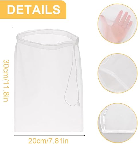 Lot de 4 sacs à lait de noix - En tissu à mailles fines - Réutilisables - Avec cordon de serrage - En nylon et coton - Pour fromage, jus de fruits, café, jus de légumes cheesecloth (20 × 30 cm) - Nail Gallerys