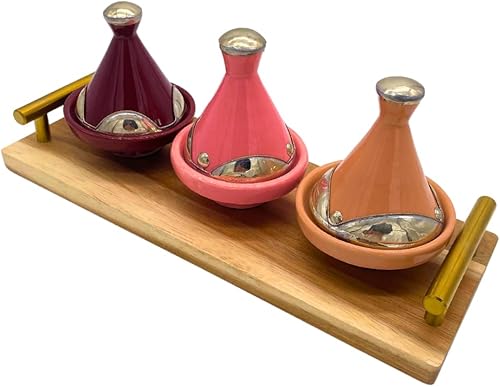 Lot de 3 Mini Tajines avec Plateau – Artisanat Marocain pour Condiments et Sauces (MODELE 05) - Nail Gallerys