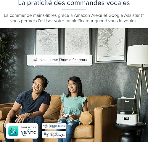 LEVOIT Humidificateur d'Air 6L,Intelligent WiFi Haut Remplissage Froid Humidificateur d' Air Bébé, Surveiller Humidité de L'Air, Minuterie, Veilleuse, 26dB Silencieux, 60H pour Chambre de 47 ㎡ - Nail Gallerys