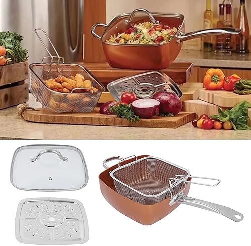 Natudeco Poêle à frire, 4 pièces casserole en acier inoxydable Portable antiadhésive friteuse multifonctionnelle Wok de cuisine Friteuse en inox avec panier pour steak frites crabe - Nail Gallerys