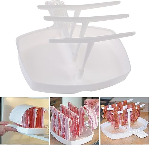 Micro-Ondes Bacon Rack Cooker Tray avec 3 Supports, Bacon Cooker Bacon Crisper Four à Micro-Ondes Bacon Bacon Crispy Bacon Grill for Kitchen Tool 23 x 22 x 13 cm - Nail Gallerys