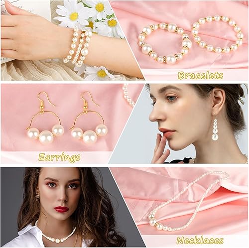 ZEFAN Lot de 970 perles blanches à enfiler - Perles blanches de 4/6/8/10/12 mm - Perles d'espacement dorées - Avec boîte de rangement - Perles rondes blanches pour colliers, bracelets - Nail Gallerys