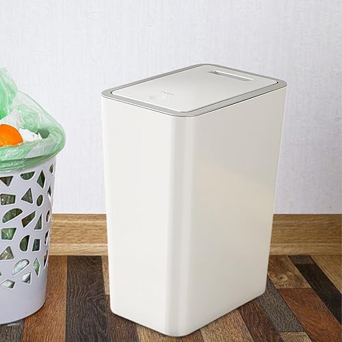 MagiDeal Poubelle de salle de bain avec couvercle, poubelle mince et étroite, corbeille de cuisine avec couvercle de Type presse pour cuisine, Blanc 12l - Nail Gallerys