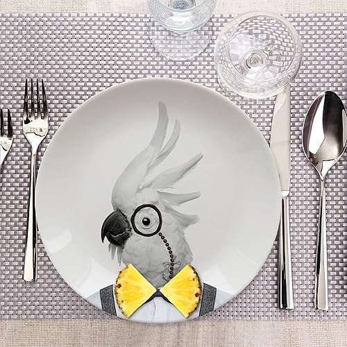 Mustard M12006H Assiette plate ronde Wild dining Cacatoès Colin Céramique Blanc D23 x H2 cm - Nail Gallerys