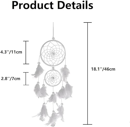 HOIER Attrape de Rêves, Capteur de Rêves en Plumes Dream Catcher, Handmade Attrape-rêves pour Décoration Chambre Voiture Maison, Blanc - Nail Gallerys