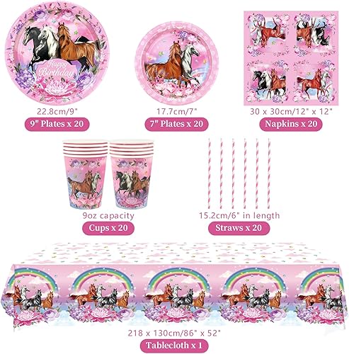 Obussgar Décorations de fête sur Le thème du Cheval Rose, Fournitures de fête sur Le thème du Cheval de Dessin animé Comprenant Assiettes, Tasses, Chiffons, nappes, pour Filles pour 20 Personnes (20) - Nail Gallerys