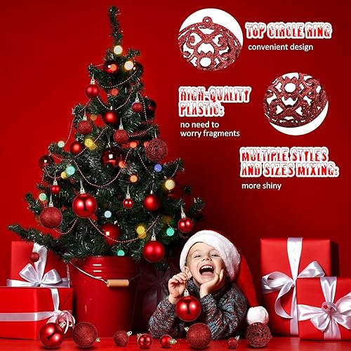 Boule de Noel,50 Pcs Decoration Noel Sapin Boules de Noël avec Boule de Noel Rouge et Or, Mat,Brillant,Decoration Sapin Boules Noel avec Lanière pour Decoration de Noël,Mariage,Fête Anniversaire - Nail Gallerys