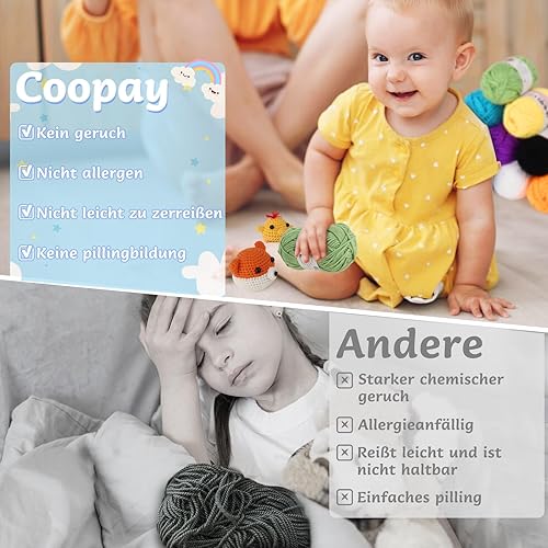 Coopay Fil à Crochet Multicolore - 250g (10 x 25g) - Pour Crochet et Tricot - 4 Pelotes de Laine Acrylique - Pour Débutants, Enfants et Poupées - Nail Gallerys