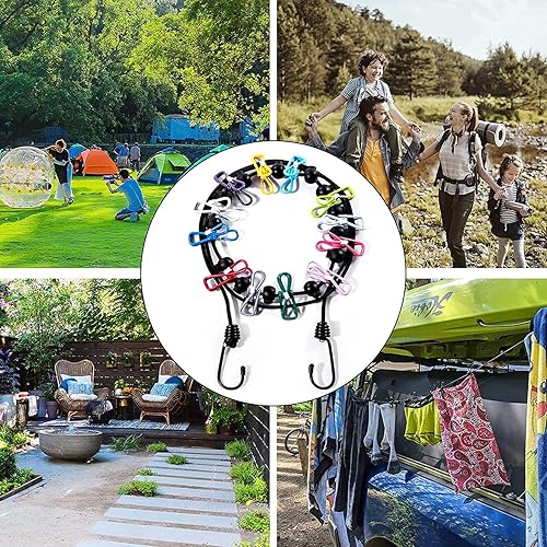LELUSH Cordes à Linge Camping, 180cm Corde a Linge Élastique Extensible avec 12 Clips et 13 Boucles de Positionnement, Portable Camping Accessoires pour Les Voyage de Camping en Plein Air - Nail Gallerys