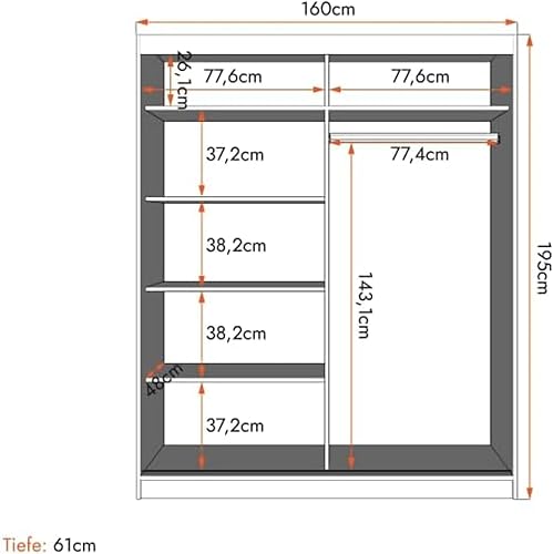 Fabryka Mebli Idźczak - Armoire Porte Coulissante avec Penderie Miroir 160 cm Bono 05, Placard Chambre - Sonoma/Sonoma - Nail Gallerys