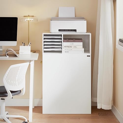 SoBuy Caisson de Bureau à roulettes, Support Imprimante Roulant, Organiseur Bureau, Meuble de Rangement Bureau, Caisson de Rangement avec Compartiments, 60x33x100cm, Blanc, ASK12-W - Nail Gallerys