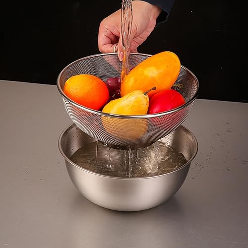 Passoire en acier inoxydable avec bol mélangeur pour les tâches quotidiennes de cuisine comme égoutter les pâtes ou rincer les légumes et les fruits - Nail Gallerys