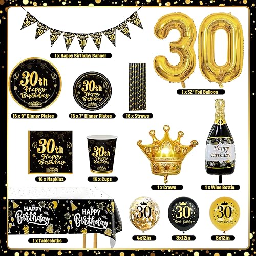 Decoration Anniversaire 18 Ans, Vaisselle Anniversaire Noir et Or, 16 Invités Vaisselle Assiettes de Fête Decoration avec Ballons, Nappe, Gobelets, Papier Serviettes pour Deco Anniversaire 18 - Nail Gallerys