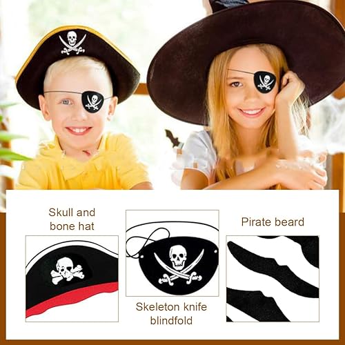 VONJUMA 6 Pcs Chapeau Pirate Et 6 Cache Yeux Set De Fausses Moustaches Chapeaux De Pirate Pour Enfants Cache Yeux Accessoires Pour Anniversaire Halloween Mascarade Fête Pirate - Nail Gallerys