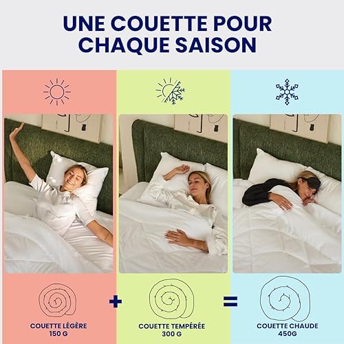 Dreamway - Couette 240x260 4 Saisons -3 en 1-150 GSM+300GSM=450 GSM - Couette Eté Légère + Couette Mi-Saison = Couette Tempérée Chaud Hiver avec Bouton Pression - Nail Gallerys