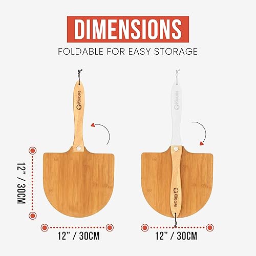 Chef Pomodoro Pelle a Pizza en Bois (Bambou Naturel), Pelle Pizza Bois - Pelle à Pizza avec Manche en Bois Pliable, Parfait Comme une Planche a Pizza et Planche a Pain, 30x30 cm - Nail Gallerys