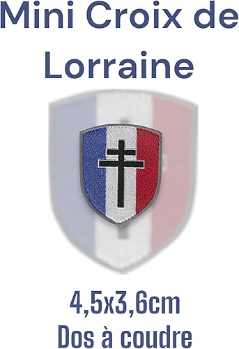 Mini Ecusson CROIX DE LORRAINE - FFI Croix de la libération avec dos scratch et support à coudre fourni - - Taille 4,5x3,6CM - Thermocollant ou à coudre - Nail Gallerys