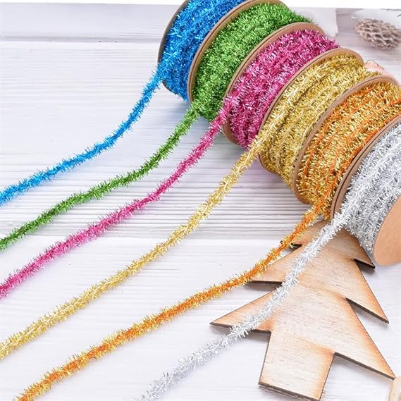 GreatRise Guirlande métallique de 10 yards - Guirlande de Noël fine à paillettes - Ruban décoratif métallique à paillettes - Pour sapin de Noël, mariage, anniversaire - Accessoires de décoration - Nail Gallerys