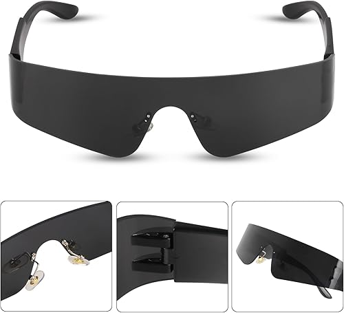 Fowecelt Lunettes de soleil futuristes - Lunettes de soleil rave rapides - Lunettes futuristes - Sans cadre - Lunettes de fête Techno pour jeu de rôle - Costume d'Halloween futuriste - Nail Gallerys