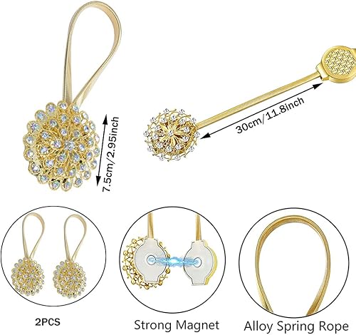 2PCS Pinces à Rideaux, Embrasses à Rideaux Magnétiques, Rideau à Boucles en Corde Magnétique, Attaches de Rideau, Pinces à Rideaux Magnétiques, Pinces à Rideaux en Cristal Floral, Embrasses de Rideaux - Nail Gallerys