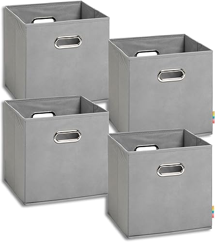 Storanda | Lot de 4 boîtes de rangement 28 x 28 x 28 cm | Poignées larges des deux côtés | Stable et pliable | Boîte d'étagère pour étagère cube | Bleu foncé - Nail Gallerys