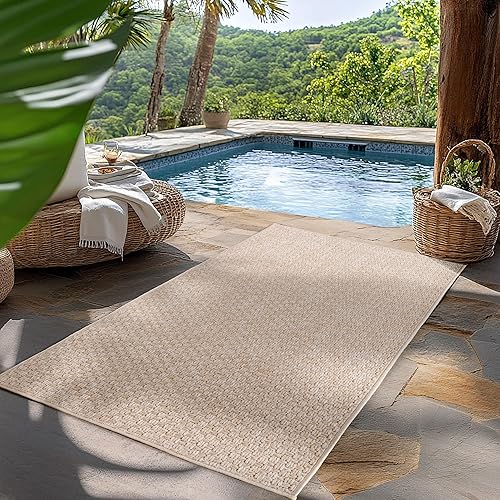 HomebyHome Tapis d Extérieur Beige 120x170 cm, Résistant aux Intempéries et aux UV, Idéal pour la Cuisine, Le Balcon, la Terrasse, Le Salon et la Salle à Manger, Design Uni Style Bohème. - Nail Gallerys