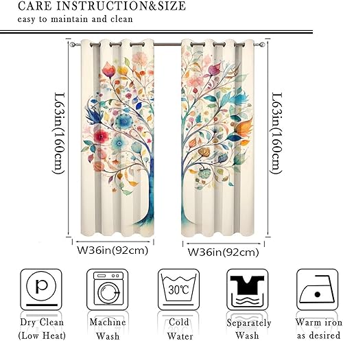 AEMYSKA Rideaux occultants à isolation thermique avec œillets pour chambre à coucher, motif floral, nature, botanique, abstrait, 140 x 160 cm - Nail Gallerys