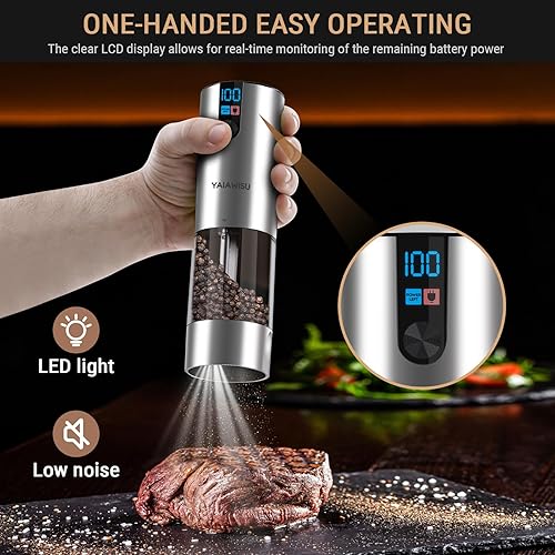 YAIAWISU Moulin à Sel Et à Poivre électrique, lot de 2 (écran LED, Rechargeable, Grande Capacité de 120 ml), Moulin à épices électrique pour Cuisines Et Restaurants (Noir * 2) - Nail Gallerys